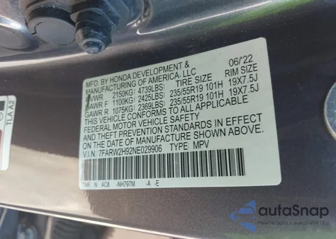 2022 Honda Cr-V Touring from USA, damaged, VIN 7FARW2H92NE029906